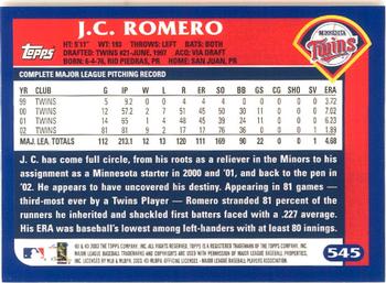 2003 Topps - Home Team Advantage #545 J.C. Romero Back