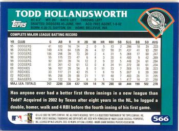 2003 Topps - Home Team Advantage #566 Todd Hollandsworth Back