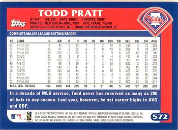 2003 Topps - Home Team Advantage #572 Todd Pratt Back
