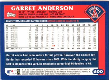 2003 Topps - Home Team Advantage #600 Garret Anderson Back