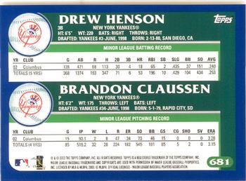 2003 Topps - Home Team Advantage #681 Drew Henson / Brandon Claussen  Back