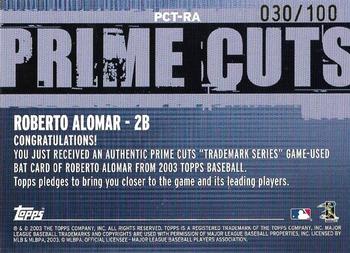 2003 Topps - Prime Cuts Trademark Relics #PCT-RA2 Roberto Alomar Back