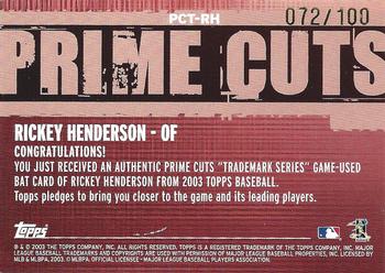 2003 Topps - Prime Cuts Trademark Relics #PCT-RH Rickey Henderson Back
