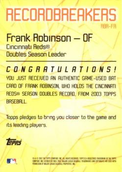 2003 Topps - Record Breakers Relics #RBR-FR1 Frank Robinson Back