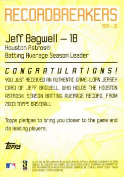 2003 Topps - Record Breakers Relics #RBR-JB Jeff Bagwell Back