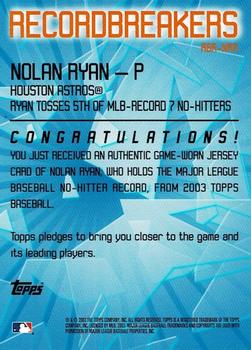 2003 Topps - Record Breakers Relics #RBR-NRA Nolan Ryan Back