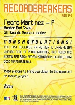 2003 Topps - Record Breakers Relics #RBR-PM Pedro Martinez Back
