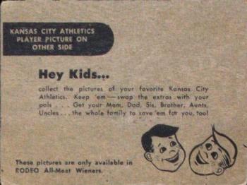 1956 Rodeo Meats Kansas City Athletics #NNO Joe Astroth Back