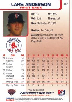 2011 Choice Pawtucket Red Sox #02 Lars Anderson Back