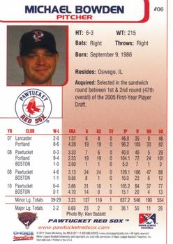 2011 Choice Pawtucket Red Sox #06 Michael Bowden Back