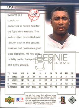 2001 Upper Deck Pros & Prospects #39 Bernie Williams Back