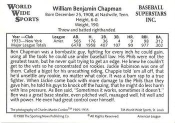 1988 Conlon World Wide Sports American All-Stars #NNO Ben Chapman Back