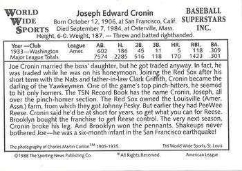 1988 Conlon World Wide Sports American All-Stars #NNO Joe Cronin Back