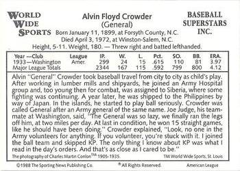 1988 Conlon World Wide Sports American All-Stars #NNO Alvin Crowder Back