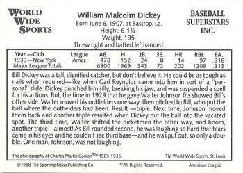 1988 Conlon World Wide Sports American All-Stars #NNO Bill Dickey Back