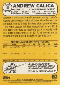 2017 Topps Heritage Minor League #109 Andrew Calica Back