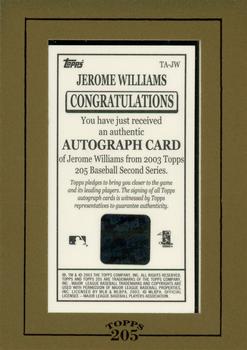 2003 Topps 205 - Autographs #TA-JW Jerome Williams Back