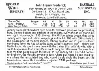 1988 Conlon World Wide Sports National All-Stars #NNO Johnny Frederick Back