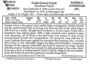 1988 Conlon World Wide Sports National All-Stars #NNO Frankie Frisch Back