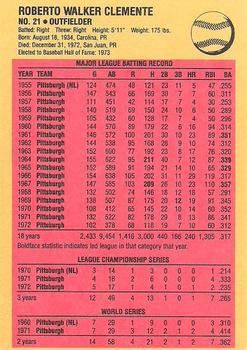 1989 U.S. Postal Service Baseball Legends #NNO Roberto Clemente Back
