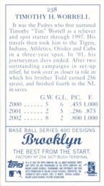 2003 Topps 205 - Brooklyn #238 Tim Worrell Back