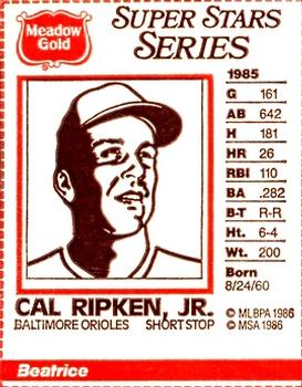 1986 Meadow Gold Milk Carton Sketches #NNO Cal Ripken, Jr. Front