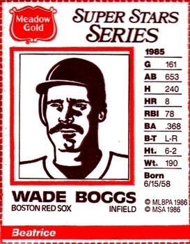 1986 Meadow Gold Milk Carton Sketches #NNO Wade Boggs Front