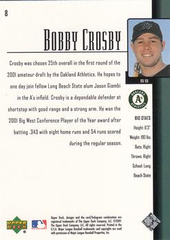 2001 Upper Deck Prospect Premieres #8 Bobby Crosby Back