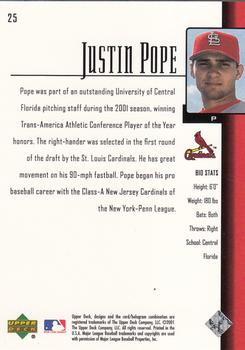 2001 Upper Deck Prospect Premieres #25 Justin Pope Back