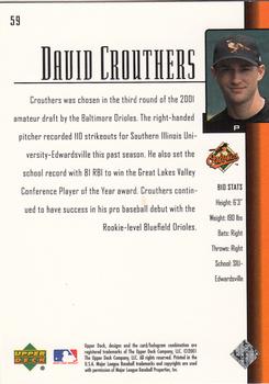 2001 Upper Deck Prospect Premieres #59 David Crouthers Back