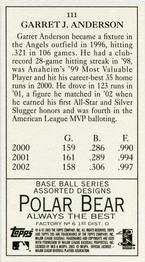 2003 Topps 205 - Polar Bear #111 Garret Anderson Back
