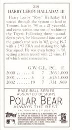 2003 Topps 205 - Polar Bear #219 Roy Halladay Back