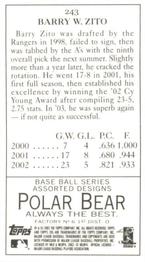 2003 Topps 205 - Polar Bear #243 Barry Zito Back