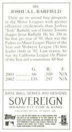 2003 Topps 205 - Sovereign #161 Josh Barfield Back