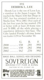 2003 Topps 205 - Sovereign #203 Derrek Lee Back