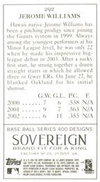 2003 Topps 205 - Sovereign #292 Jerome Williams Back