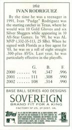 2003 Topps 205 - Sovereign Green #262 Ivan Rodriguez Back