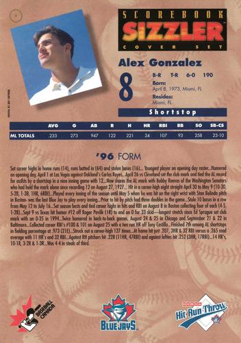 1997 Scorebook Sizzler Toronto Blue Jays #1 Alex Gonzalez Back