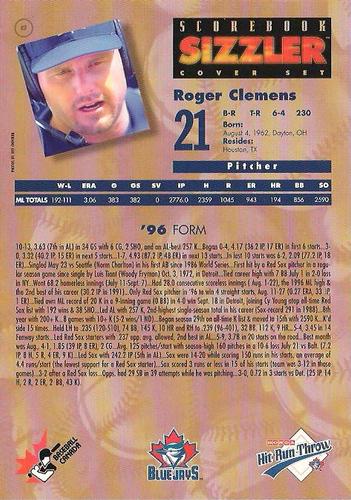 1997 Scorebook Sizzler Toronto Blue Jays #6 Roger Clemens Back