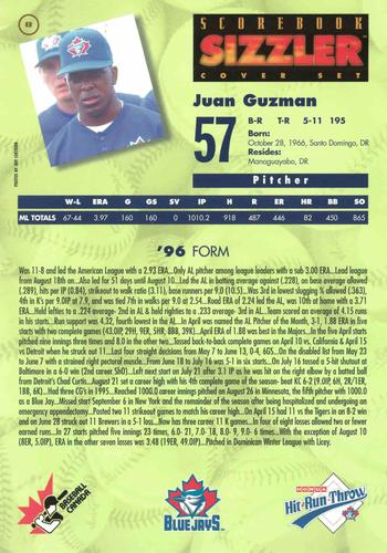 1997 Scorebook Sizzler Toronto Blue Jays #8 Juan Guzman Back