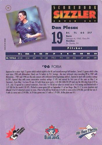 1997 Scorebook Sizzler Toronto Blue Jays #9 Dan Plesac Back