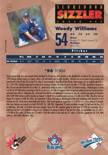 1997 Scorebook Sizzler Toronto Blue Jays #12 Woody Williams Back