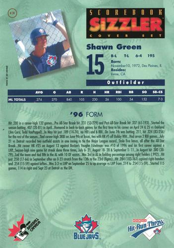1997 Scorebook Sizzler Toronto Blue Jays #13 Shawn Green Back