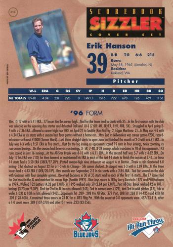 1997 Scorebook Sizzler Toronto Blue Jays #14 Erik Hanson Back