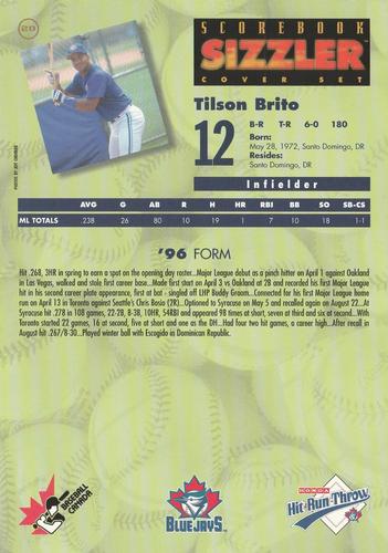 1997 Scorebook Sizzler Toronto Blue Jays #20 Tilson Brito Back