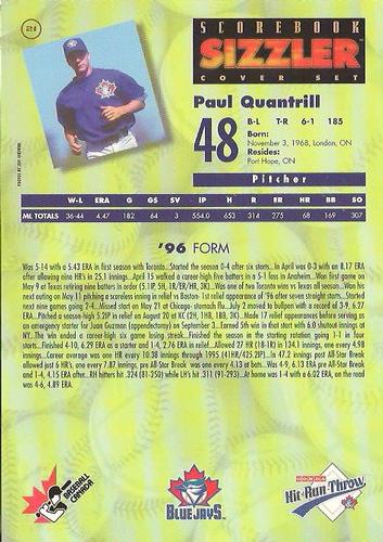 1997 Scorebook Sizzler Toronto Blue Jays #21 Paul Quantrill Back