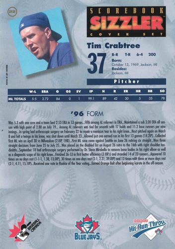 1997 Scorebook Sizzler Toronto Blue Jays #22 Tim Crabtree Back
