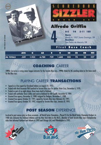 1997 Scorebook Sizzler Toronto Blue Jays #25 Alfredo Griffin Back