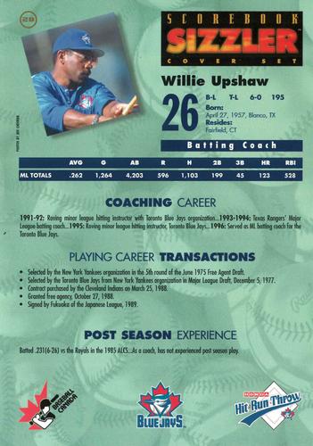 1997 Scorebook Sizzler Toronto Blue Jays #29 Willie Upshaw Back