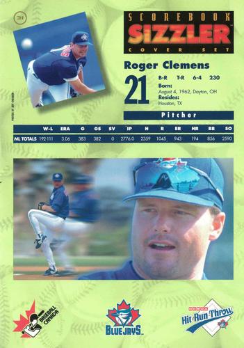 1997 Scorebook Sizzler Toronto Blue Jays #31 Roger Clemens Back